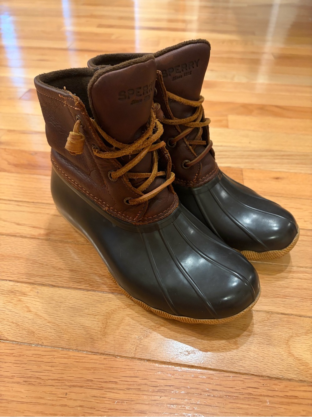 Sperry Saltwater Duck Boots in Brown Leather and Black Waterproof